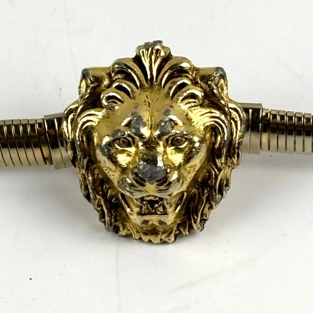 Vintage Lion Head Snake Chain Belt Women 24-31 in Gold Vintage 3D Buckle